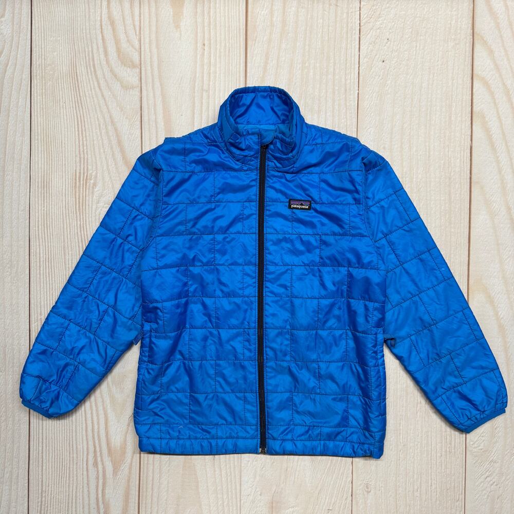 Patagonia Boys Nano Puff Primaloft Jacket Size M 10 Brick Quilted Blue